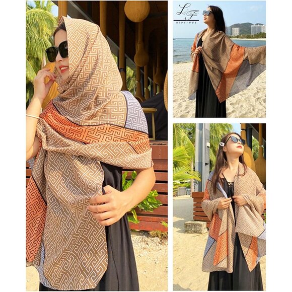 Women Silk Shawl Floral Pattern Lightweight Wrap Dress Accessory - Picture 6 of 6